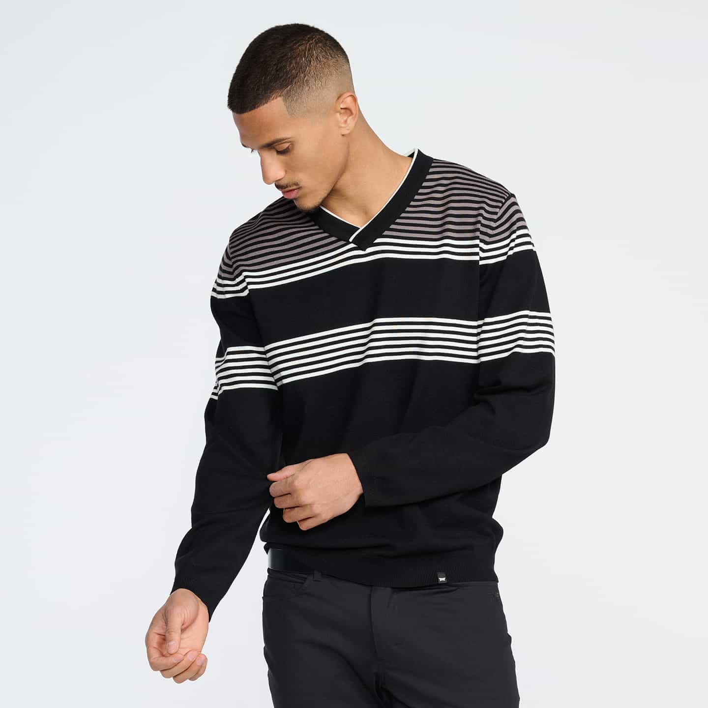 Men's Multi-Striped V-Neck Sweater - Image 3