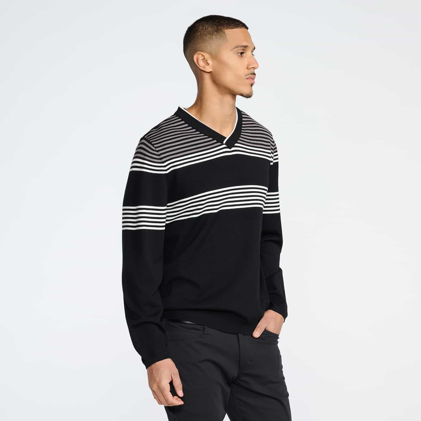 Men's Multi-Striped V-Neck Sweater - Image 4