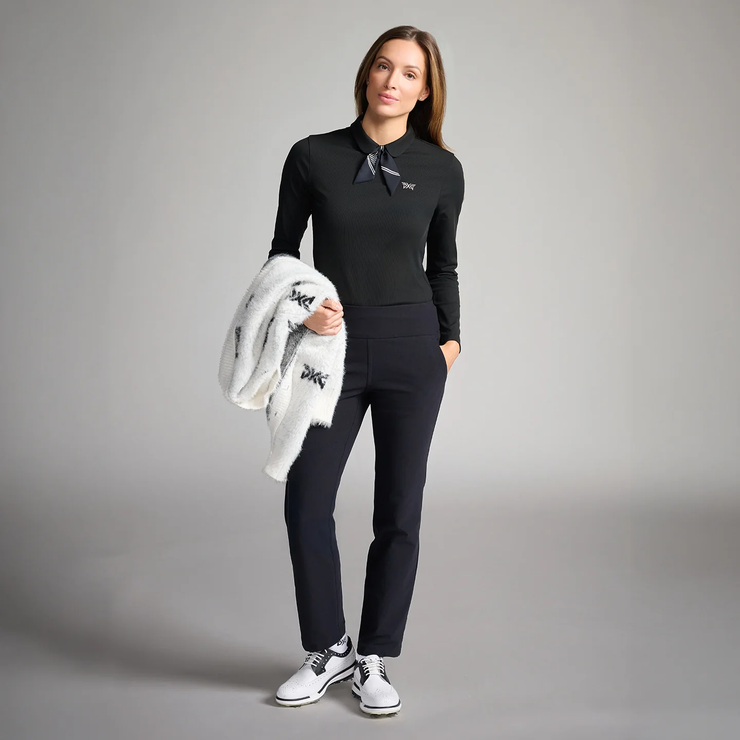 Women's Tie Neck Long Sleeve Polo - Image 6